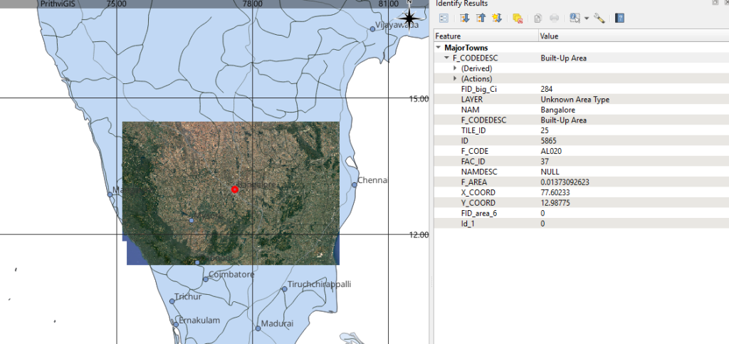 PrithviGIS MapTools IdentifyFeature
